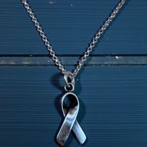 Signed NC 925 Ribbon Breast awareness Pendant Necklace@ stamped 925 Vintage